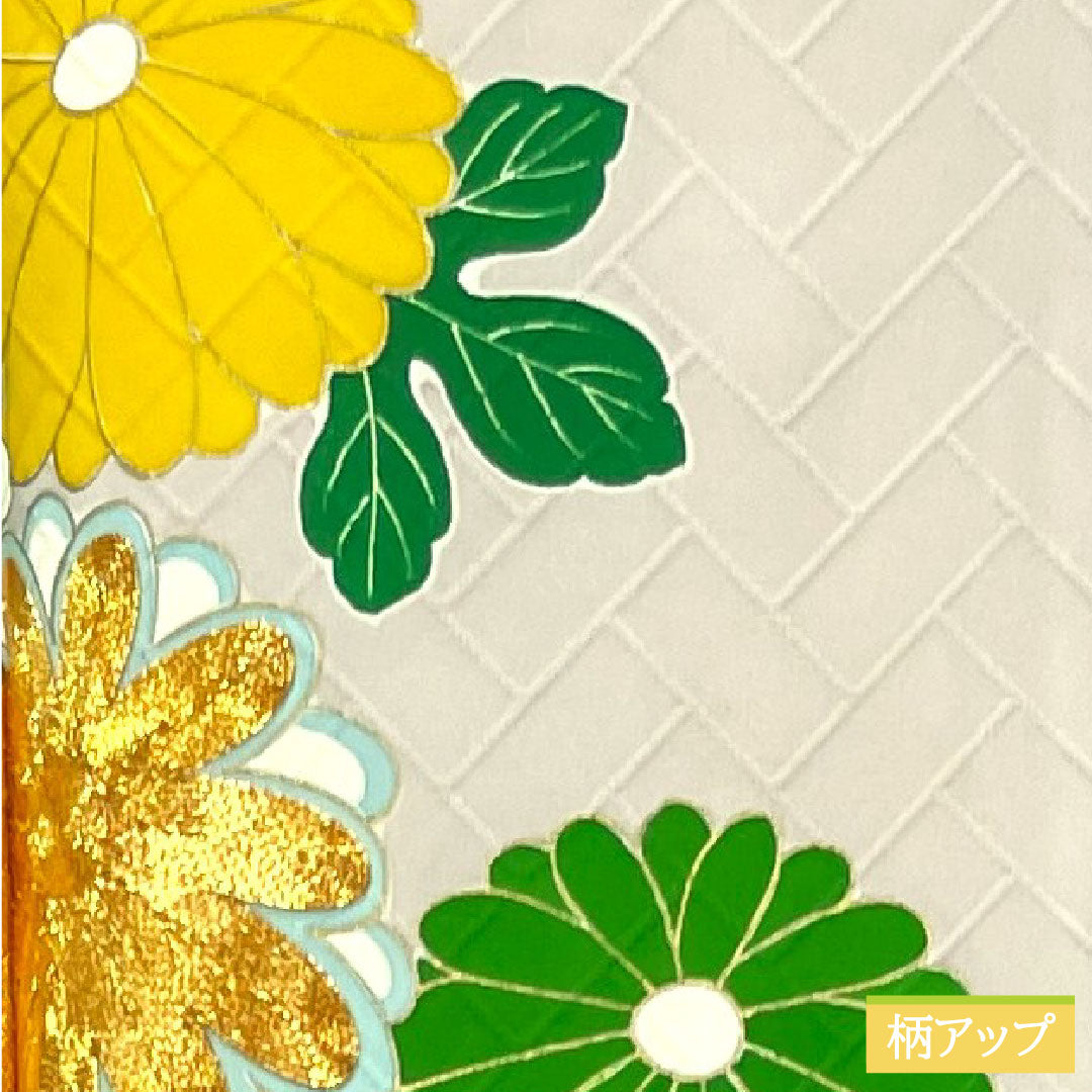 Homongi, pure silk, lined, length 160cm, sleeve length 64.5cm, light cherry blossom color, Kyoto Yuzen, chrysanthemum, S rank, pink, 1112004332413