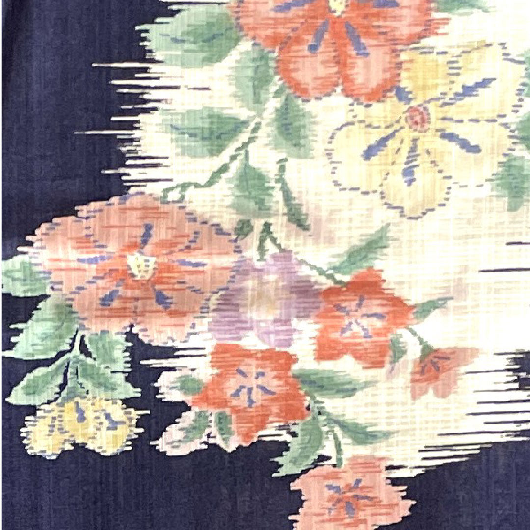 Yukata with basting thread, unused, navy blue, snowflake, floral pattern, cotton, S rank, single layer, length 171cm, sleeve length 65.5cm, navy blue, 1118002072618