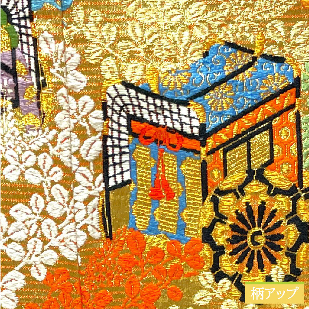 色打掛 正絹 身丈183cm 裄丈65cm  唐織 鶴 御所車 吉祥文様 Sランク 袷 金系 1110000622921