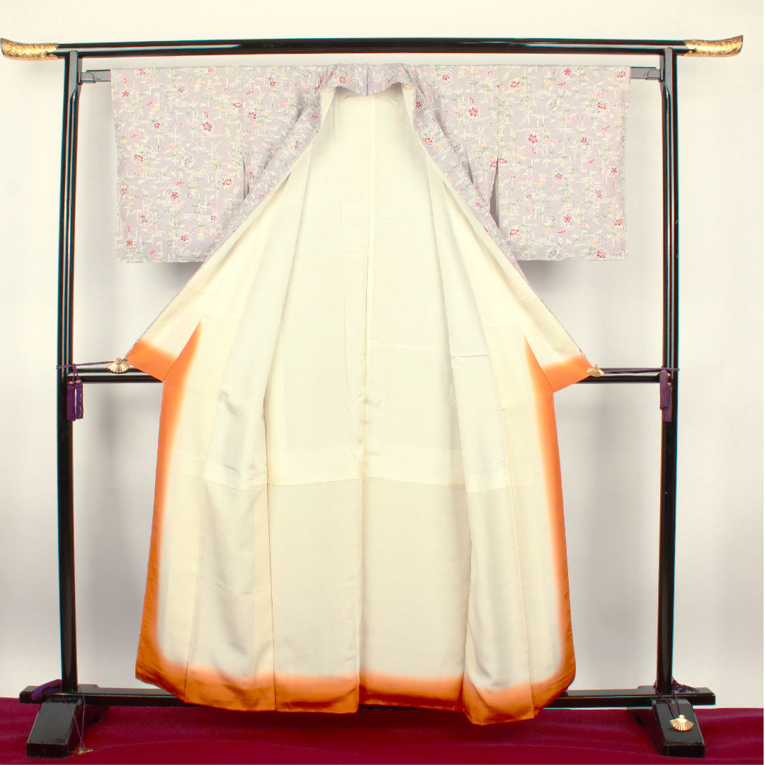 小紋 身丈158cm 裄丈63cm 袷  白藤色 型染 吉祥文様  正絹 Sランク 紫系 1115002102320