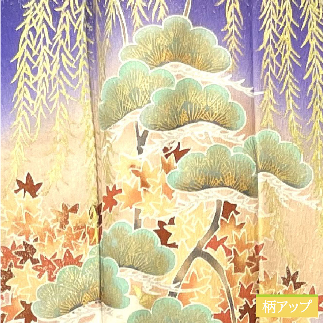 Homongi, pure silk, lined, length 165.5cm, sleeve length 67cm, Edo purple, Kyo-Yuzen, auspicious pattern, A rank, purple, 1112004143520