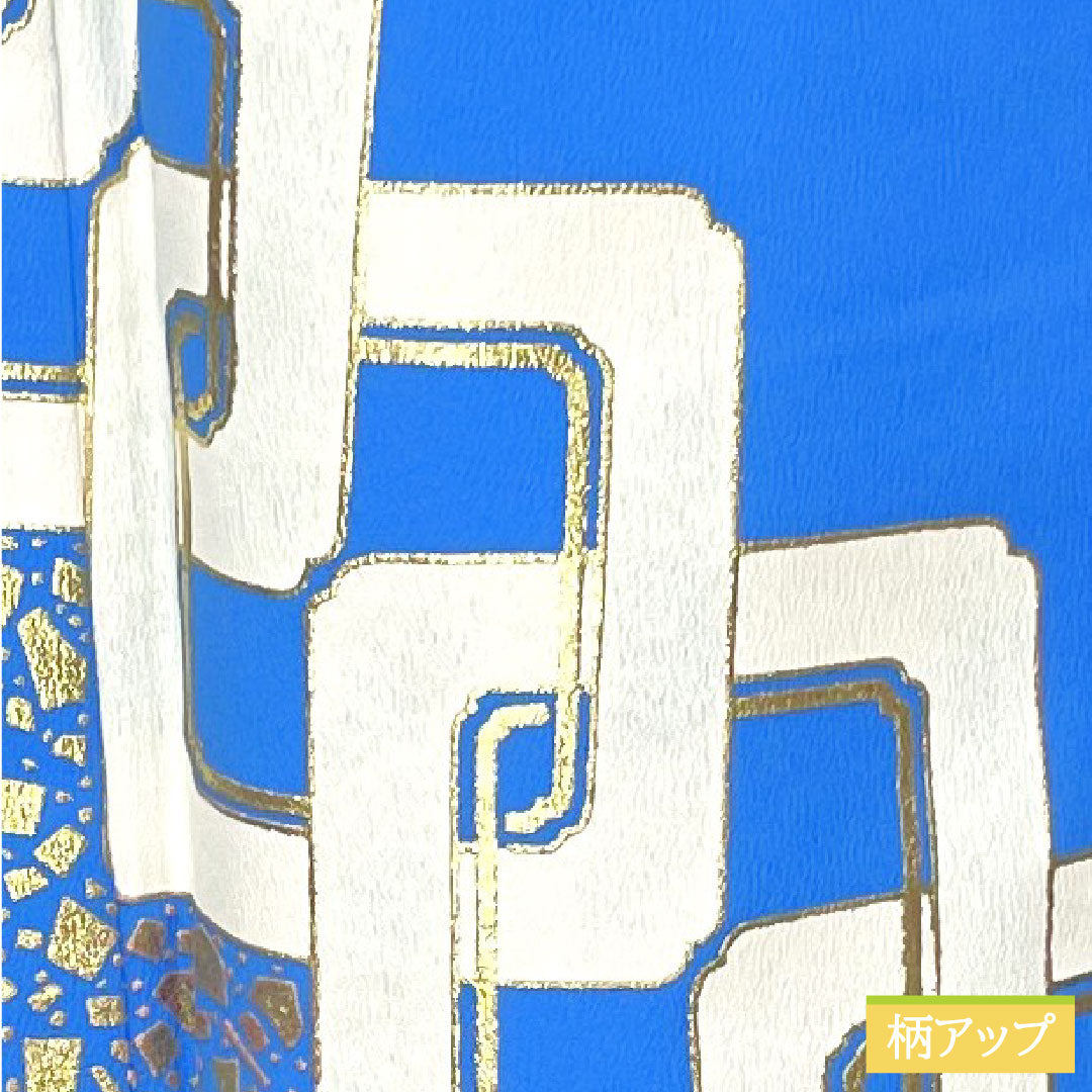 Homongi (formal kimono) made of polyester with a waistband, length 163.5cm, sleeve length 67.5cm, Tenshoku, washable kimono, Yoshihara Tsunagi, dance costume, tsukesage, S rank, blue, 1112004262417