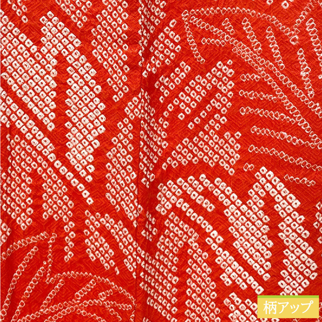 Haori (Japanese traditional coat) made of pure silk, length 78cm, sleeve length 66cm, scarlet, all-dyed, leaf pattern, with basting thread, S rank, lined, red, 1117001092912