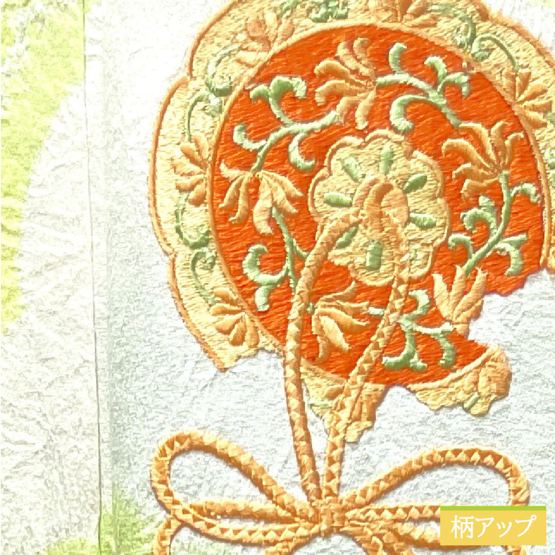 訪問着 正絹 袷 身丈162.5cm 裄丈62cm 若芽色 刺繡 絞り 麻の葉 Aランク 緑系 1112003433419