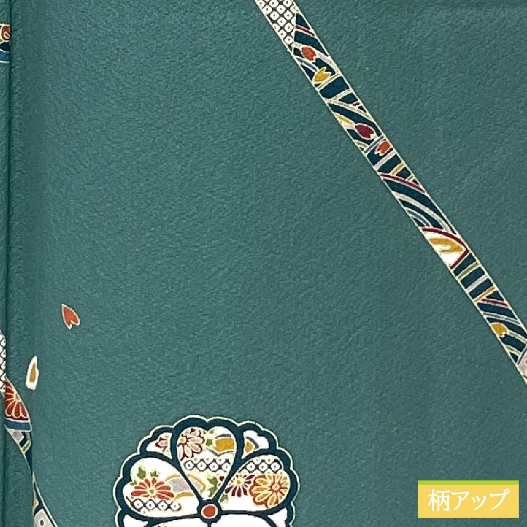 Komon, pure silk, length 152.5cm, sleeve length 64.5cm, lined, Yamaaizuuriiro (Yamaaizuri-iro), stencil dyeing, noshi (Japanese traditional wrapping paper), floral pattern, Scotchgard, B rank, green, 1115005484219