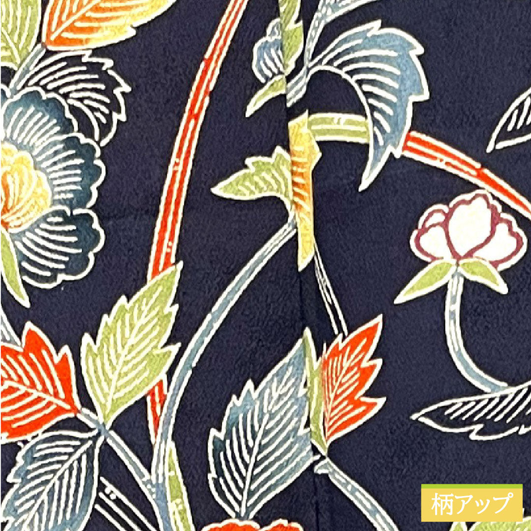 Small pattern, pure silk, length 155cm, sleeve length 62.5cm, lined, navy blue bellflower color, Kyoto Bingata, floral pattern, rank B, navy blue, 1115003784318