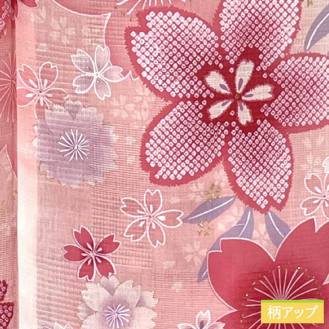 Cotton Yukata, Length 165.5cm, Sleeve Length 65cm, A Rank, Single Layer, Pink/Light Crimson (Asabe Niiro) with Cherry Blossom and Glitter Design, Product Number: 1118006123513