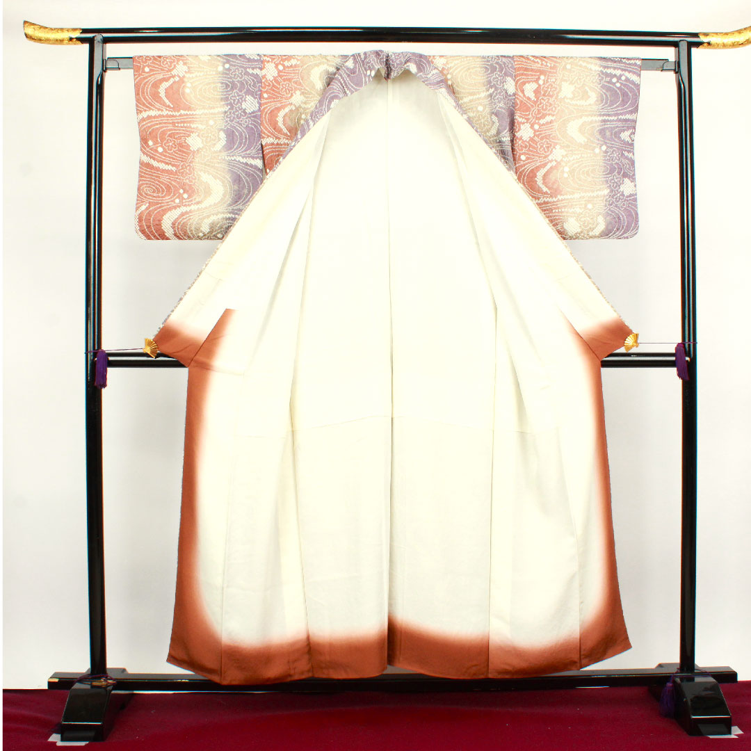 Komon Length 155cm Sleeve length 63cm Awase All tie-dye Plum Flowing water Pure silk A rank Gradation 1115003093399