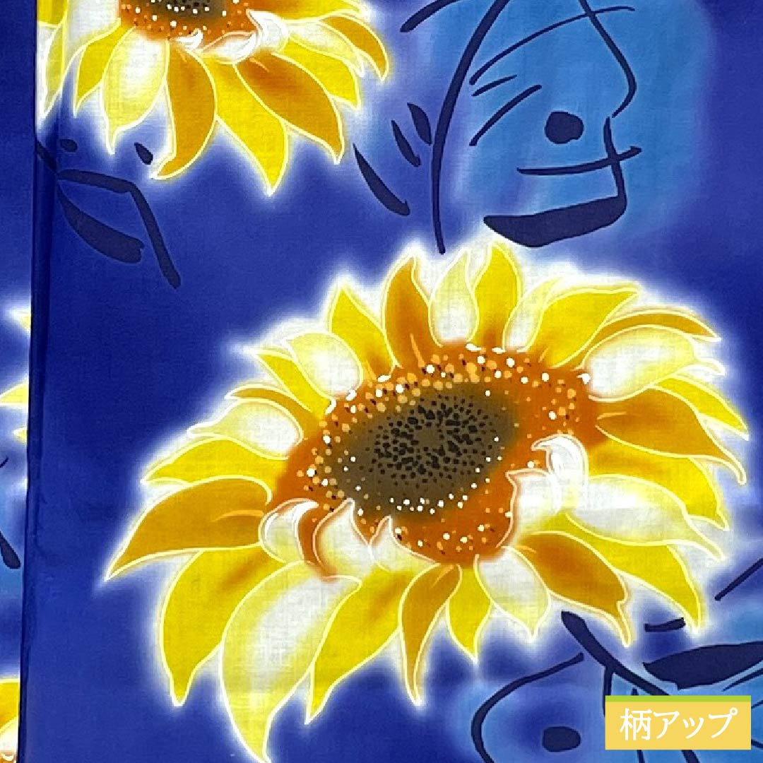 Cotton Yukata, Length 169cm, Sleeve Length 69cm, S Rank, Single Layer, Blue, Kikyo-iro (Kikyou-iro) with Sunflower Design, 1118006492517