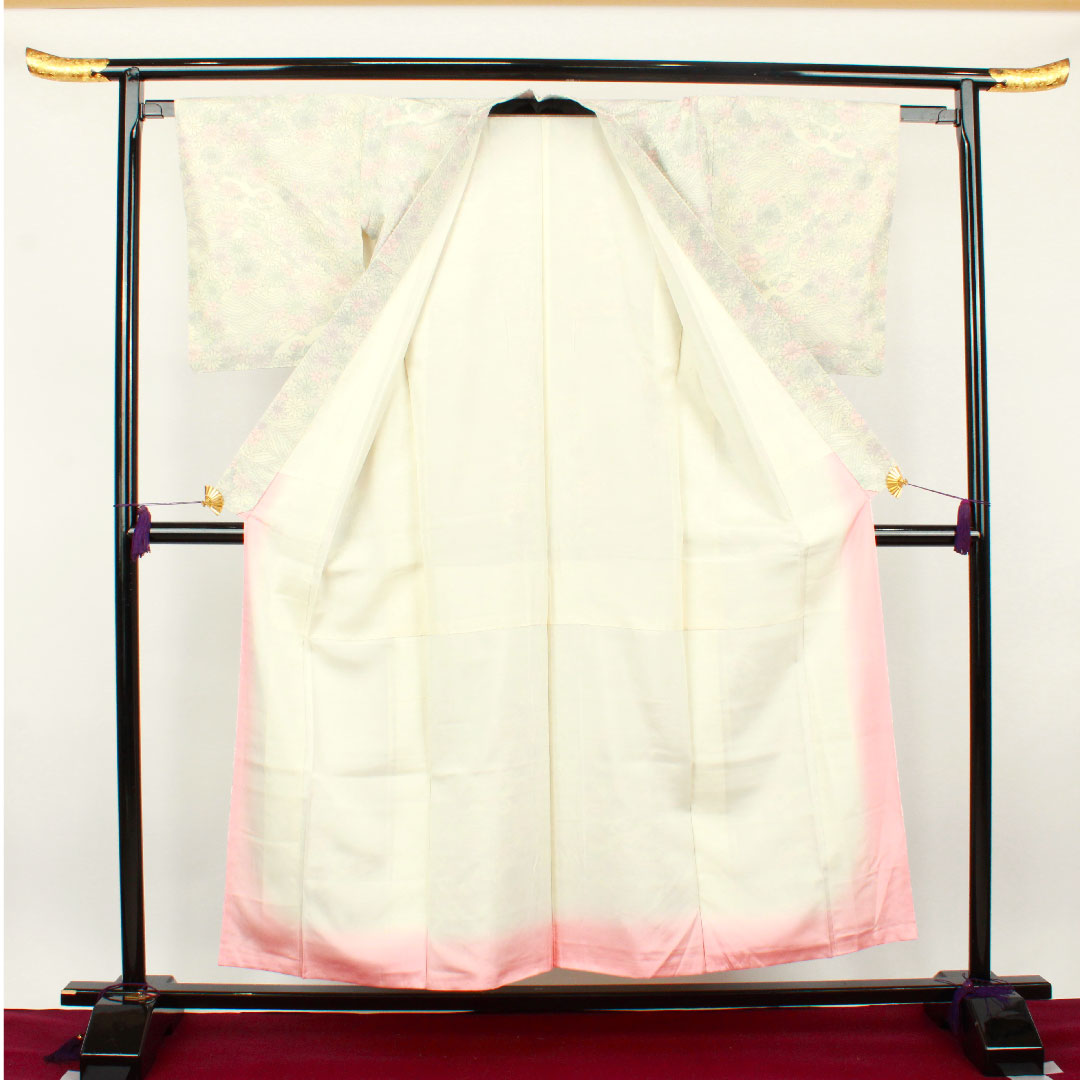 Tsumugi, Length 153cm, Sleeve length 62.5cm, Floral pattern, Polyester, A rank, Lined, White, 1116002143211