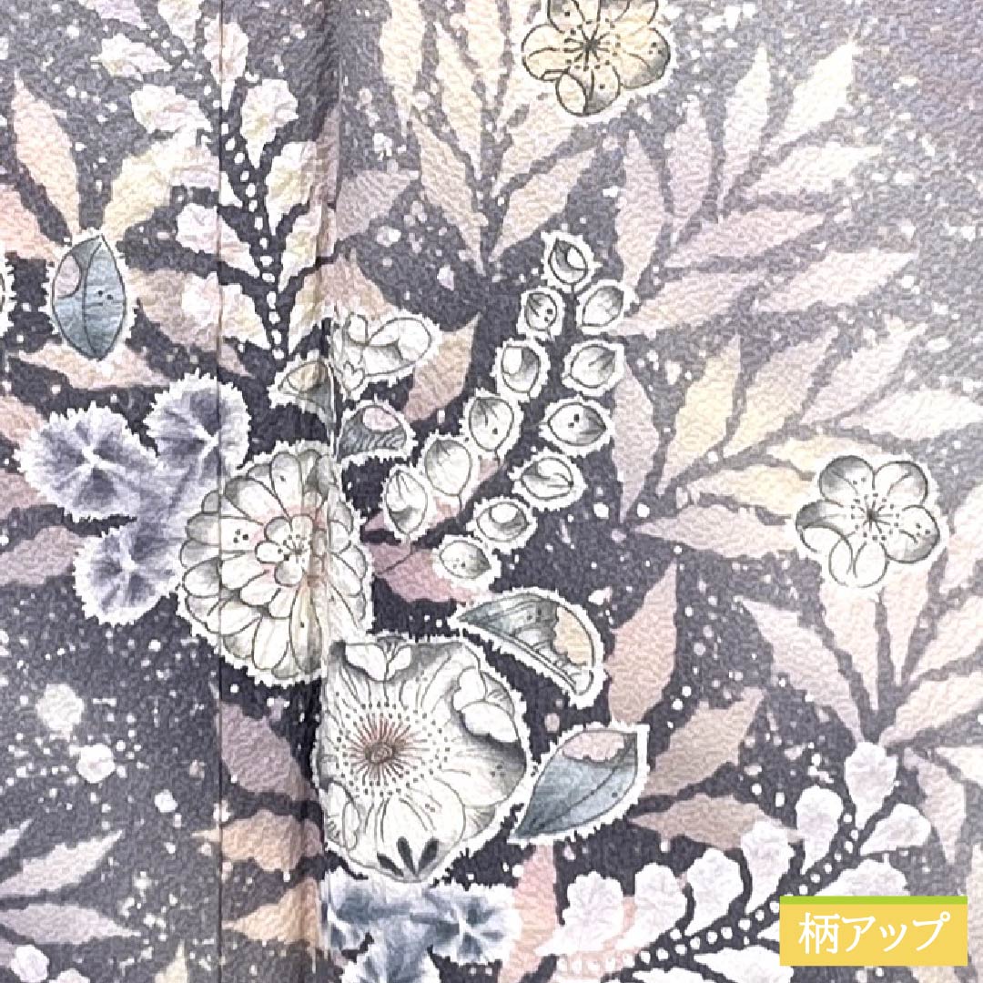 Visiting Kimono, Pure Silk, S Rank, Lined, Length 165cm, Sleeve Length 64.5cm, Shrimp-colored, Kyoto Yuzen, Tsujigahana Pattern, Purple, Item Number: 1112007222520