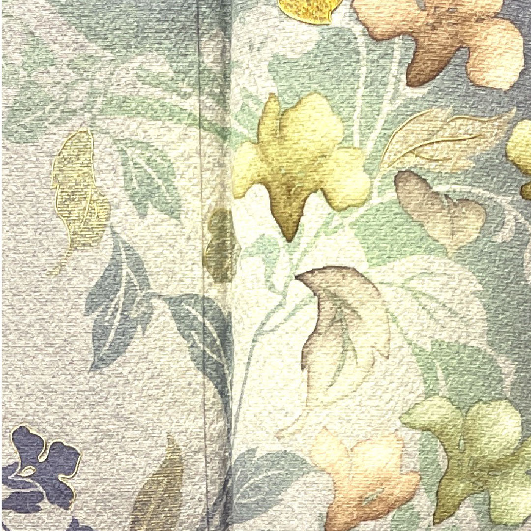 Homongi, lined, length 156cm, sleeve length 64cm, with basting thread, unused, sousui gray, Kyo-Yuzen, artist's work, floral pattern, pure silk, S rank, gray 1112002582322