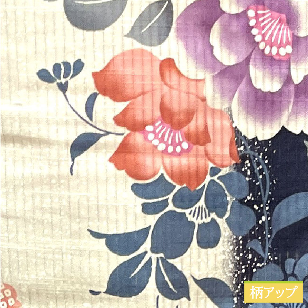 Yukata Cotton Length 166cm Sleeve length 67cm S rank Single layer White Vertical silk Peony 1118004752511