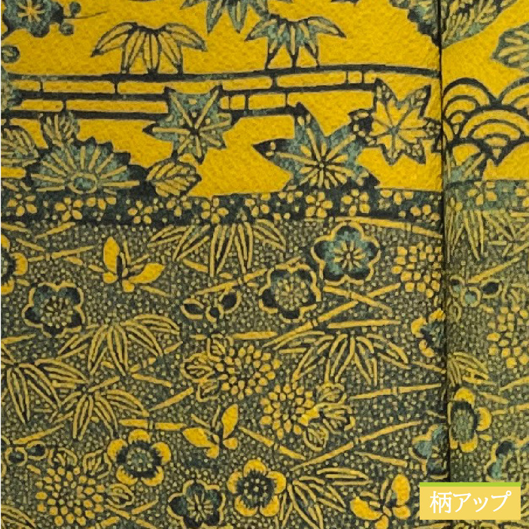 Small pattern, pure silk, length 161.5cm, sleeve length 65cm, lined, yellow oak color, stencil dyeing, auspicious motif, S rank, yellow, 1115004192423