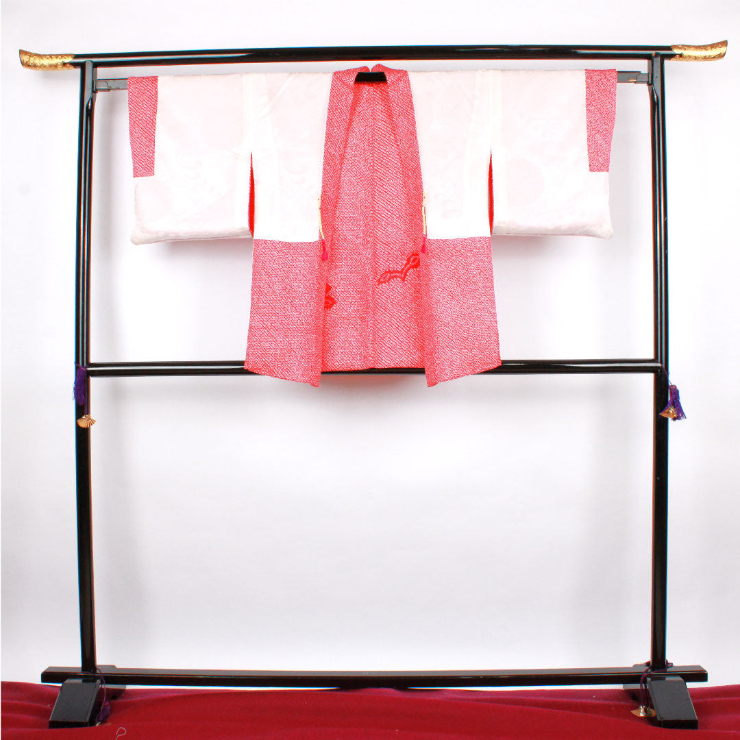 羽織 身丈79cm 裄丈63cm 土耳古赤色 絞り 抽象模様 正絹 Aランク 袷 赤系 1117000303912