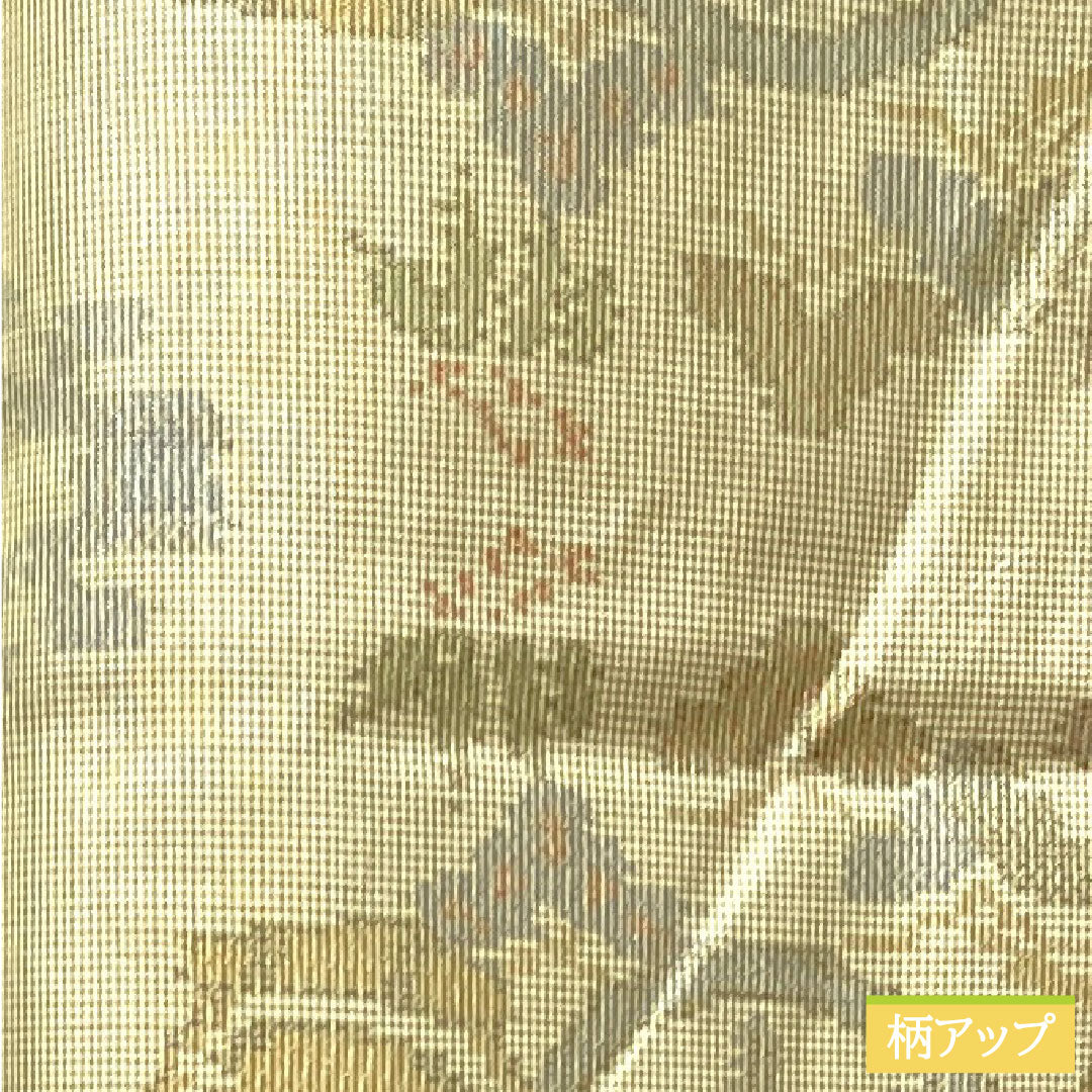 大島紬 正絹 身丈157.5cm 裄丈64.5cm  蕎麦切色 緯総絣 風景模様 Aランク 袷 ベージュ系 1116002883325