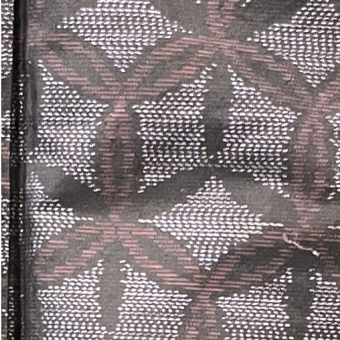 Oshima Tsumugi, Length 160cm, Sleeve length 63.5cm, Weft Kasuri, Shippo, Pure Silk, A Rank, Lined, Black, 1116002583410