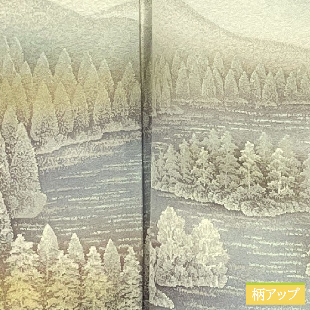 Homongi, pure silk, lined, length 162.5cm, sleeve length 65cm, leaf color on the back, landscape pattern, A rank, green, 1112005853419