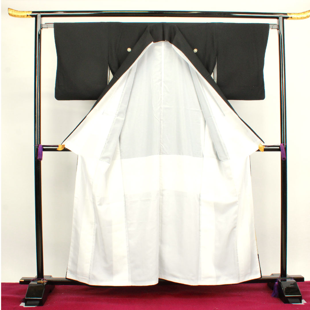 Black Tomesode, Length 158cm, Sleeve Length 63.5cm, Awase, Kyoto Yuzen, Landscape Pattern, Circle with Different Arrows, Pure Silk, A Rank, Five Crests, Black, 1111000833310