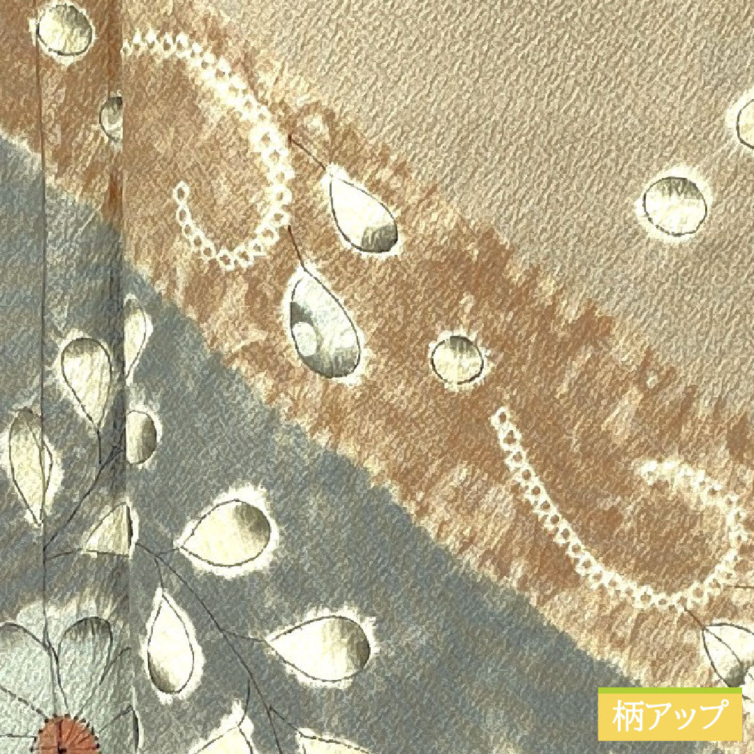 Homongi, pure silk, lined, length 152cm, sleeve length 61.5cm, light fragrance color, Tsujigahana pattern, with basting thread, S rank, beige, 1112006012225