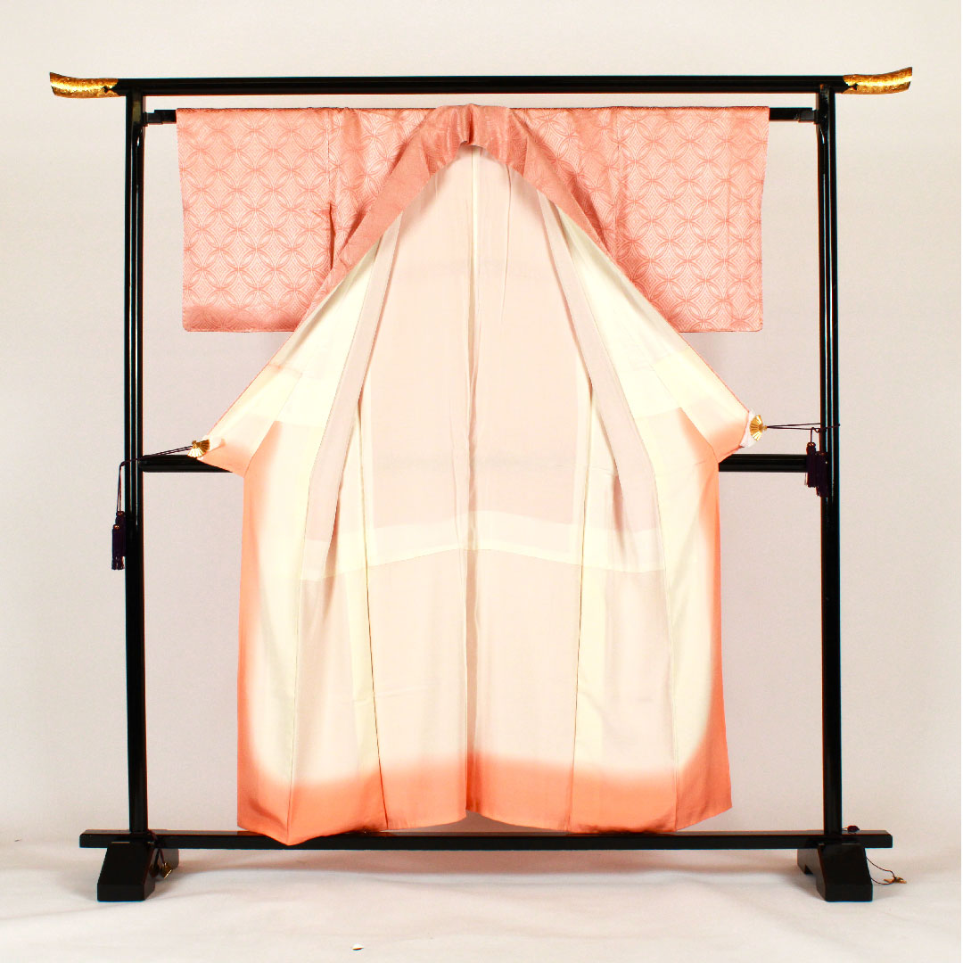 Solid color, Shippo pattern, Length 156.5cm, Sleeve length 63cm, Lined, Pure silk, S rank, Pink, 1114000332313