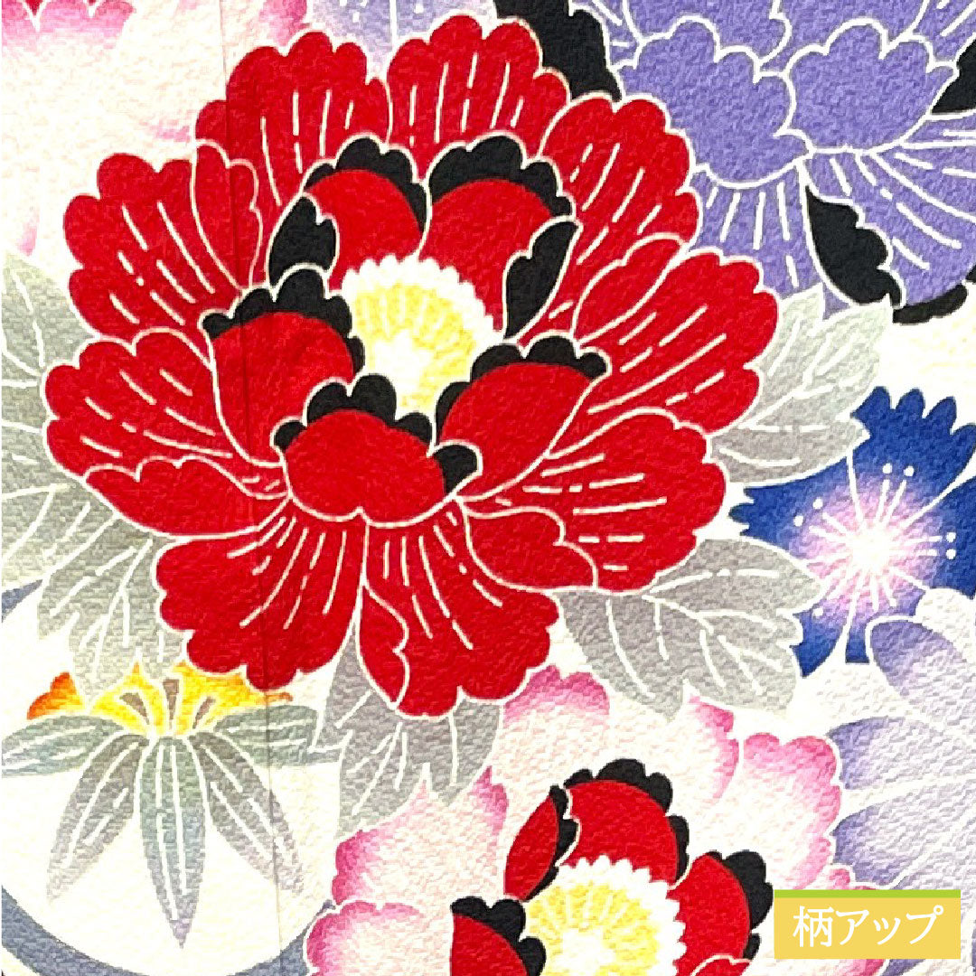 Furisode, pure silk, length 171cm, sleeve length 65cm, lined, Kyoto Yuzen, floral pattern, Seigaiha, mandarin ducks, S rank, gradation style, 1113001802699
