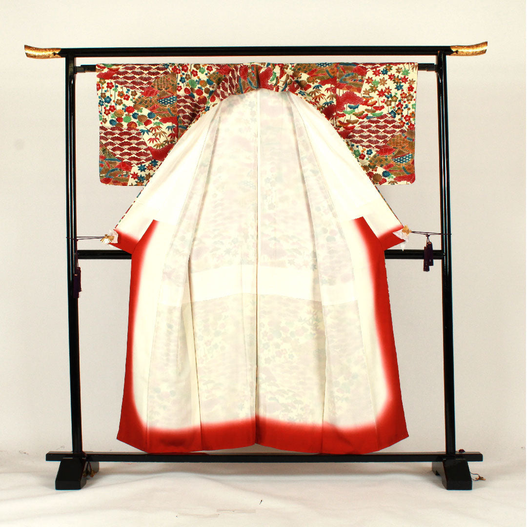 Komon, Length 156cm, Sleeve length 64cm, Lined, Stencil-dyed, Pine, Bamboo, and Plum, Auspicious motif, Pure silk, S rank, Cream color, 1115001722315