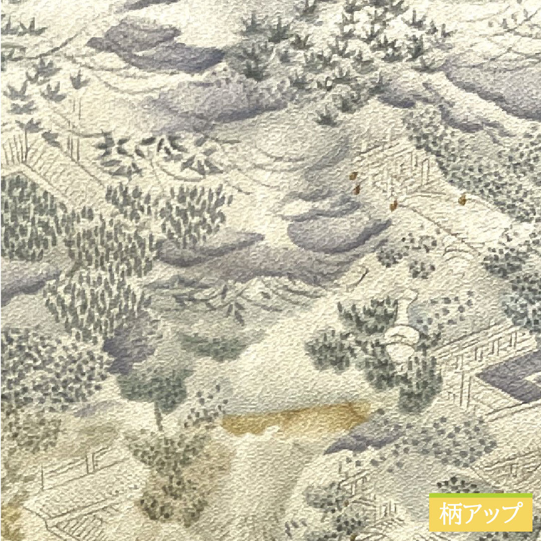 小紋 正絹 身丈159cm 裄丈65.5cm 袷  銀白色 風景模様 しつけ糸付き 未使用品  Sランク グレー系 1115003722322
