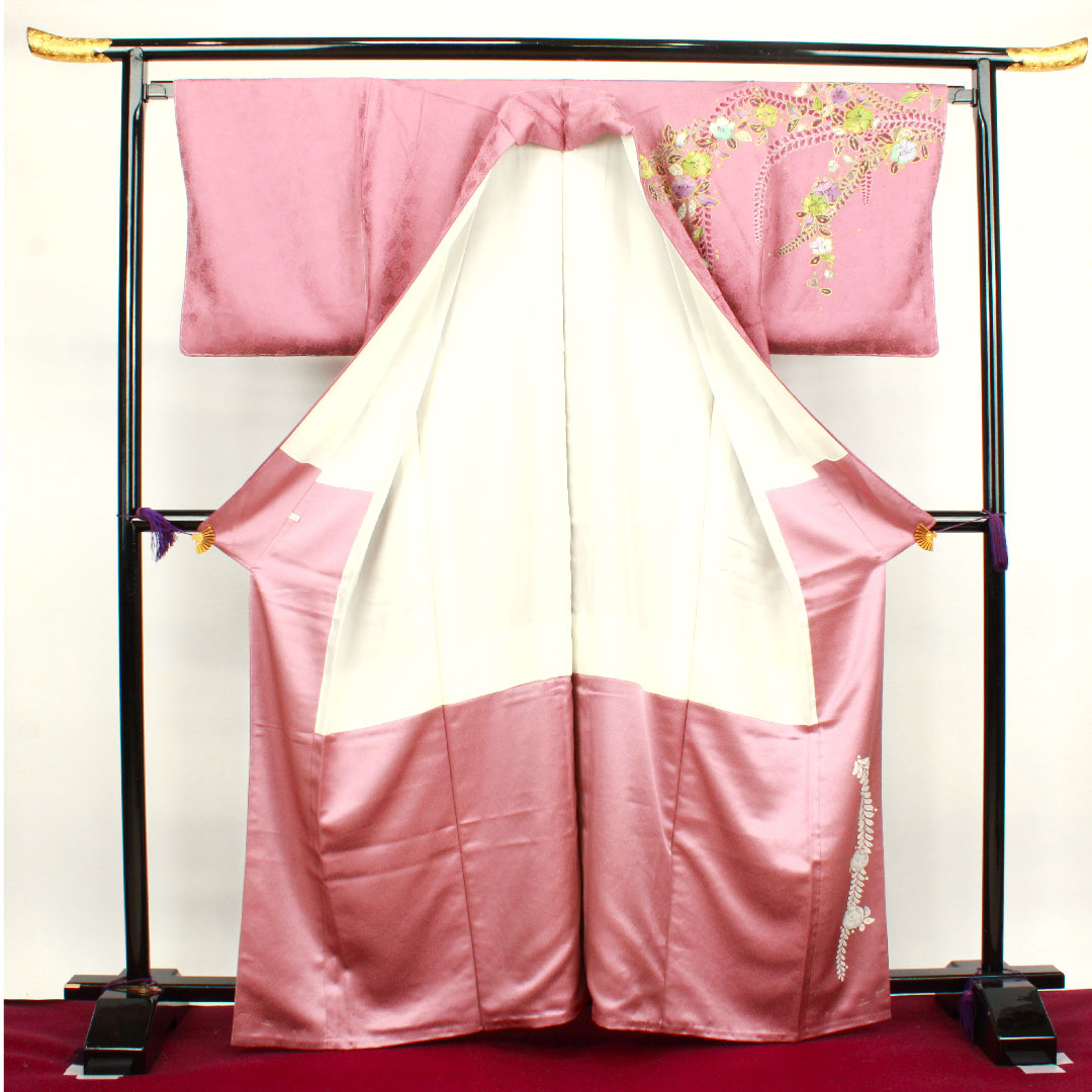 訪問着 袷 身丈164cm 裄丈65cm 未使用品 しつけ糸付き 積紅色 辻ヶ花 正絹 Sランク 紫系 1112002382420