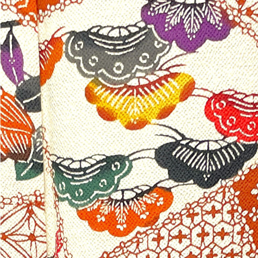 Komon (small pattern) silk, S rank, length 160.5cm, sleeve length 65.5cm, lined, Kyoto Bingata pattern, auspicious motif, basting thread included, unused, white, 1115007252411