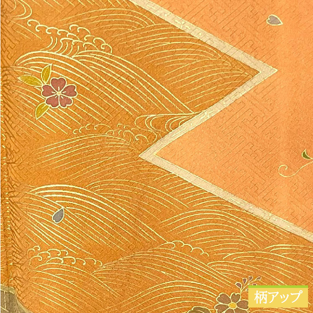 訪問着 正絹 袷 身丈165.5cm 裄丈66.5cm 朱華色（はねずいろ） 京友禅 吉祥文様 Aランク 橙系 1112004623526