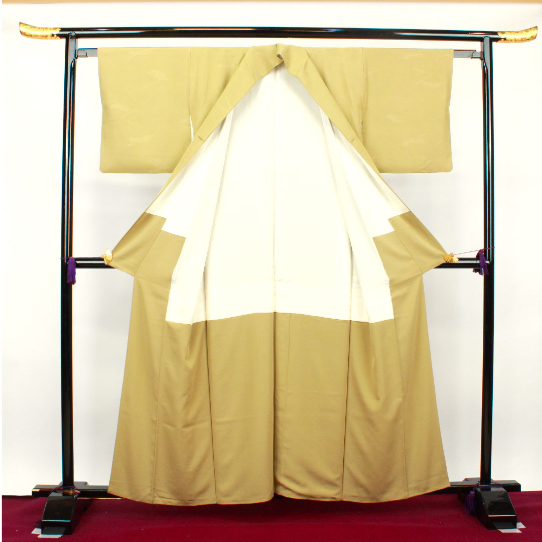 Plain color, withered color, wave, bellflower, length 159.5cm, sleeve length 62cm, lined, pure silk, S rank, yellow, 1114000582323