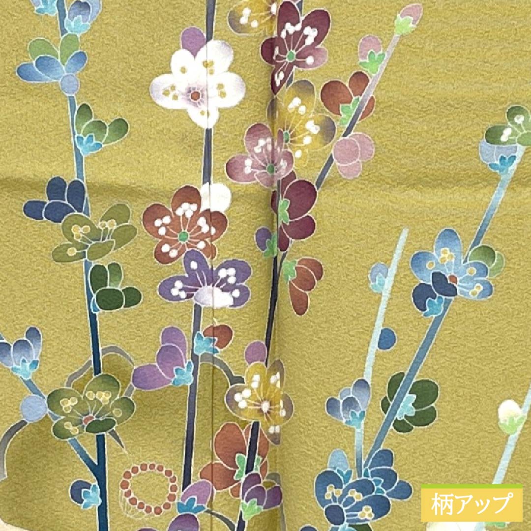 訪問着 正絹 Sランク 袷 身丈149.5cm 裄丈63cm 卵色（たまごいろ） 加賀友禅 手描き 峰山 作家物 草花 黄系 1112007262123