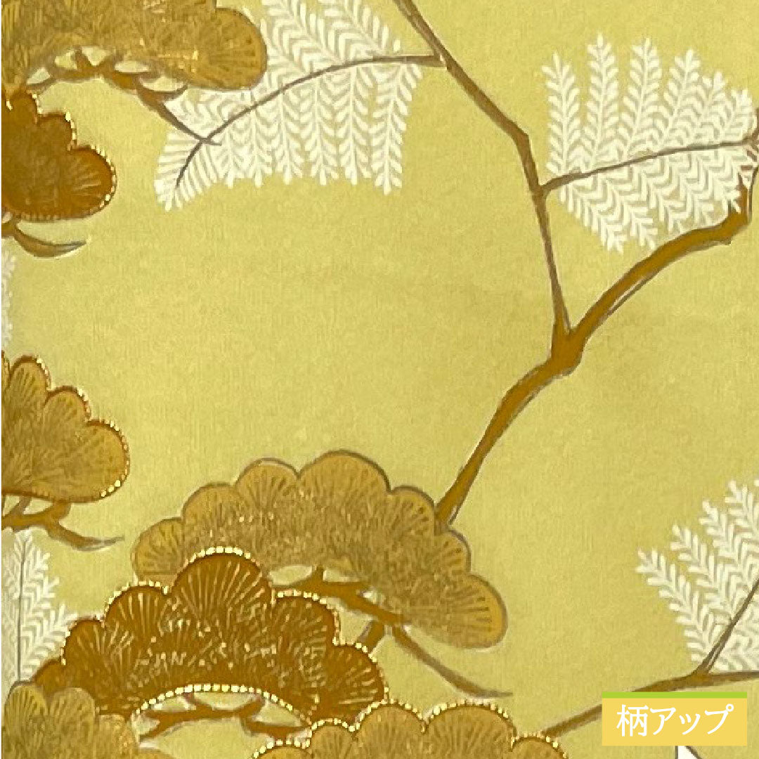 Homongi, pure silk, lined, length 164cm, sleeve length 64cm, faint yellow, Kyoto Yuzen, autumn grass pattern, one crest, five-fold fan, A rank, yellow, 1112004323423