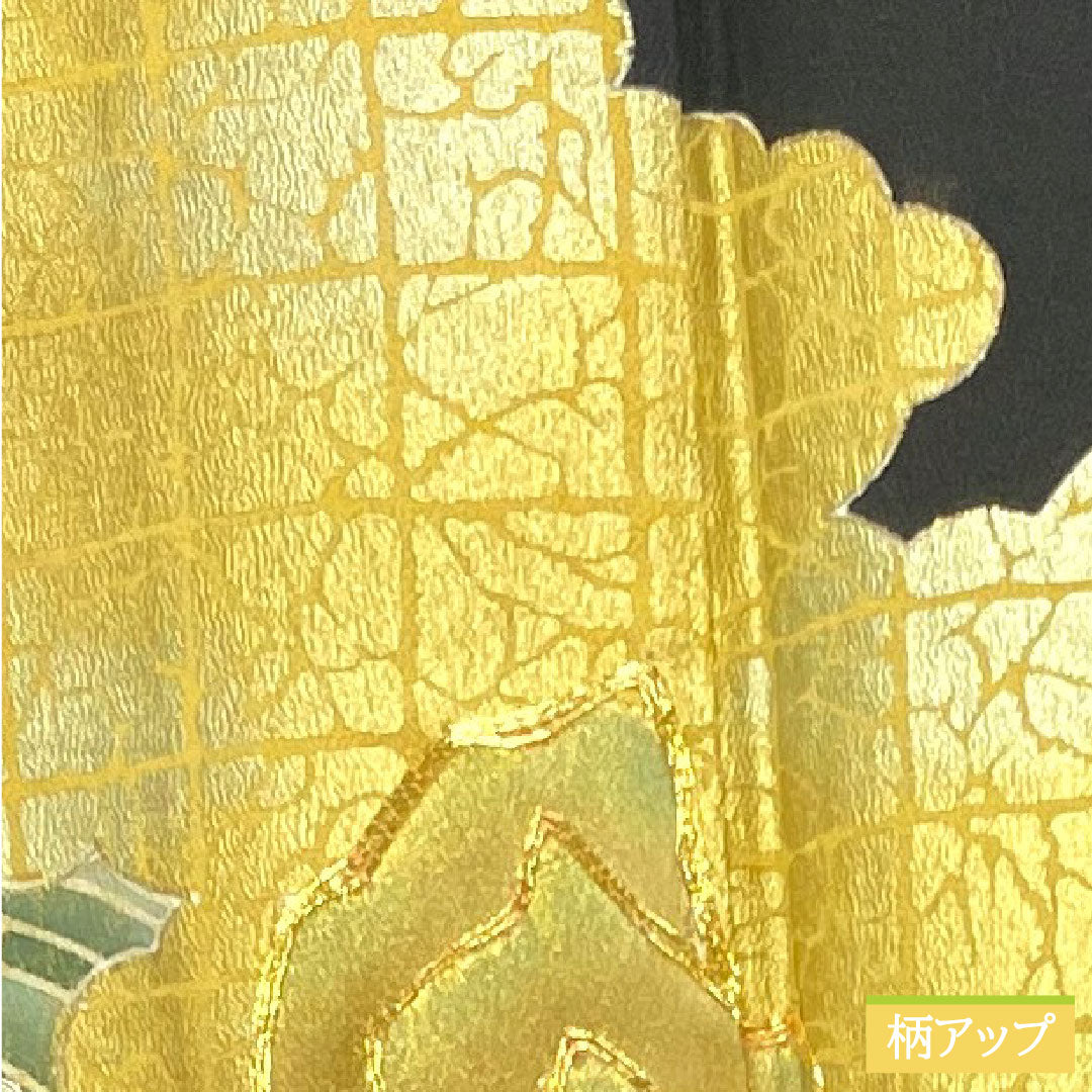 Black formal kimono, pure silk, length 156.5cm, sleeve length 61.5cm, lined, wave, hidden placket, five crests, ivy, A rank, black, 1111001373310