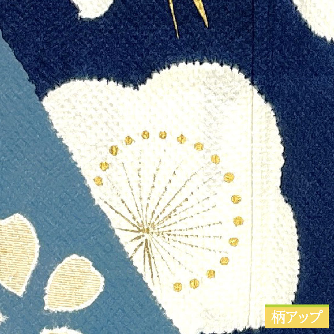 Homongi, pure silk, lined, length 162.5cm, sleeve length 62cm, navy blue, plum, cherry blossom, B rank, navy blue, 1112005634418