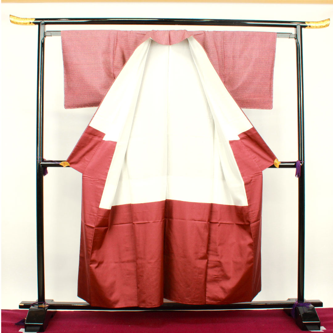 紬 正絹 身丈156cm 裄丈60.5cm 伊那紬 格子 伝統工芸品  Sランク 袷 グラデーション系 1116002182399