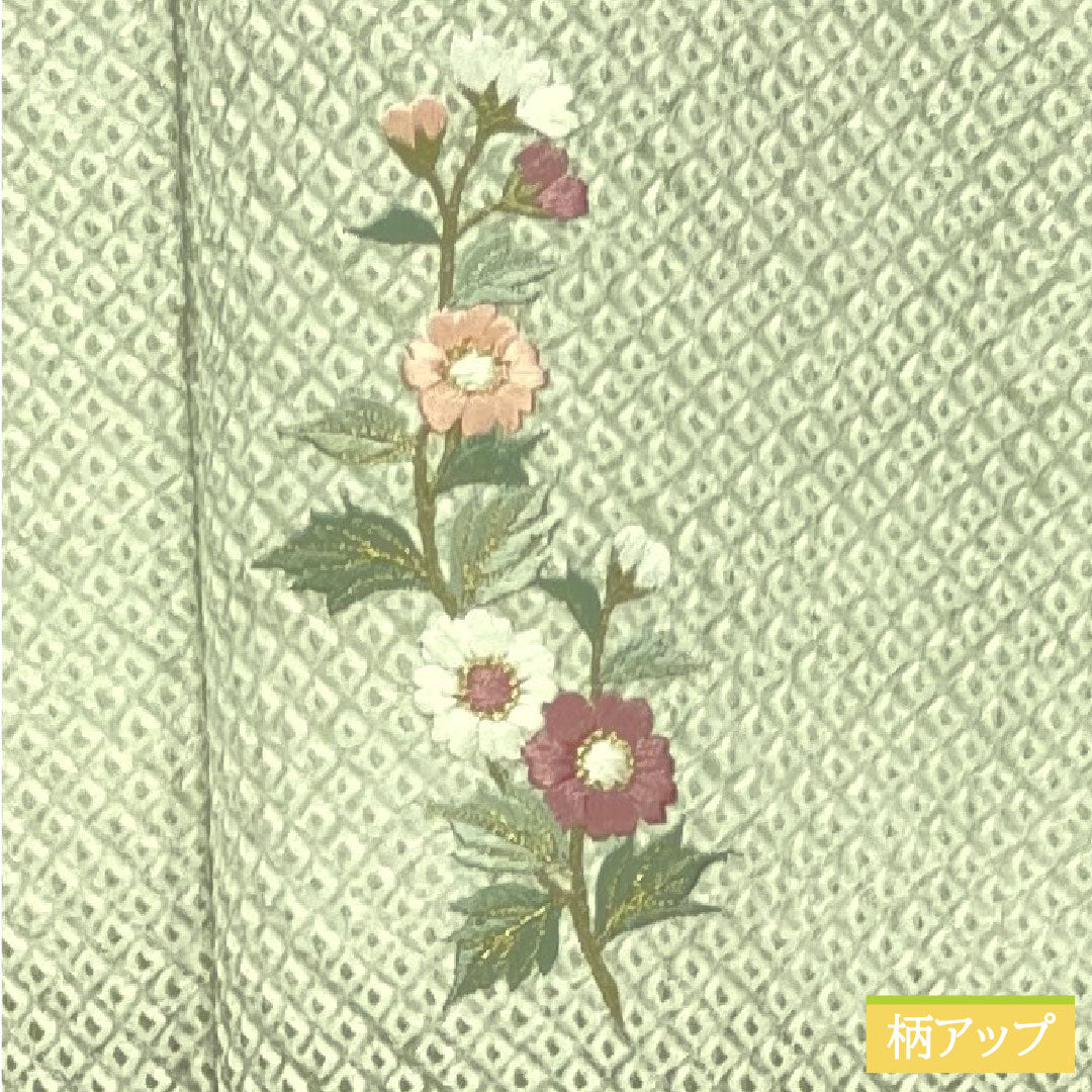 Homongi, pure silk, lined, length 165cm, sleeve length 69cm, light green, all-dyed, embroidery, basting thread included, unused, S rank, green, 1112004182519