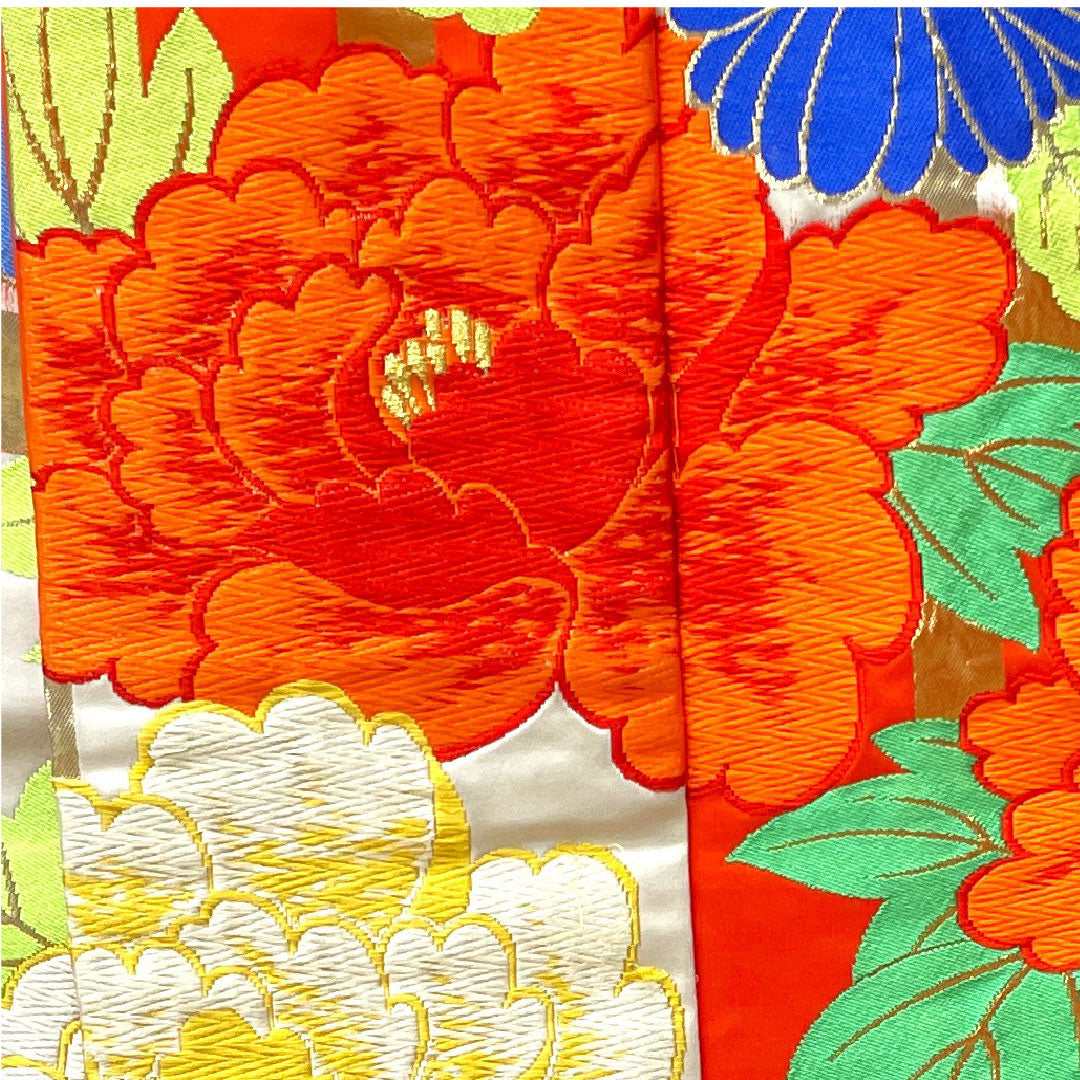 色打掛 身丈185cm  緋色 市松 花模様 正絹 Aランク 袷 朱系 1110000493916
