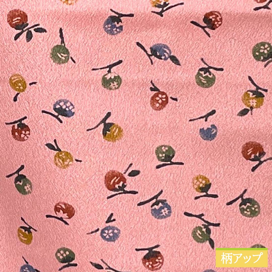 Small pattern, polyester, length 160cm, sleeve length 67cm, lined, one-kin dyeing, stencil dyeing, washable kimono, fruit, with basting thread, S rank, pink, 1115005022413