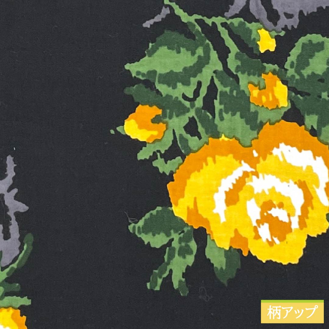 浴衣 木綿 身丈159.5cm 裄丈66cm Aランク 単衣 黒系 薔薇 1118005793310