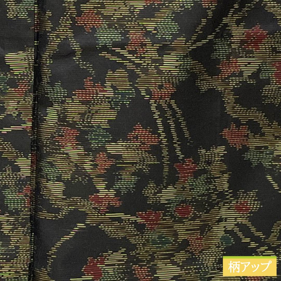 Pure silk tsumugi (pongee) kimono, S rank, length 157.5cm, sleeve length 62cm, Oshima tsumugi with horizontal double-kasuri pattern, full flower pattern, lined, black, with basting threads, product number 1116004062310