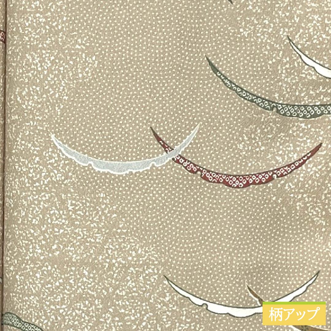 Komon (small pattern) polyester kimono, A rank, length 155.5cm, sleeve length 63cm, lined, walnut color (kurumiiro) with dew-grass pattern, backless, washable, beige, 1115007123325