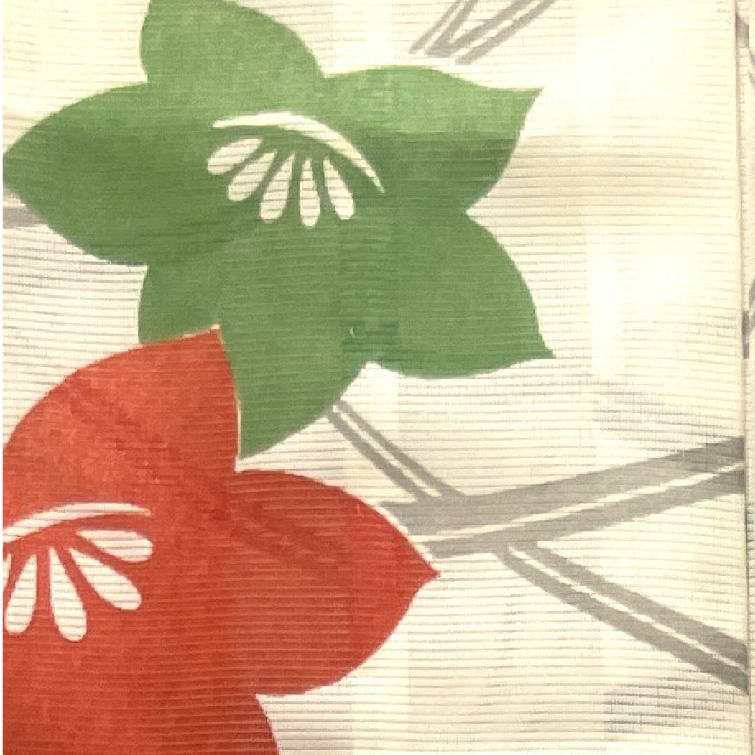 夏物 ポリエステル 訪問着 身丈160cm 裄丈65cm 白百合色（しらゆりいろ）露芝 花模様 絽 Aランク クリーム系 1132000083415