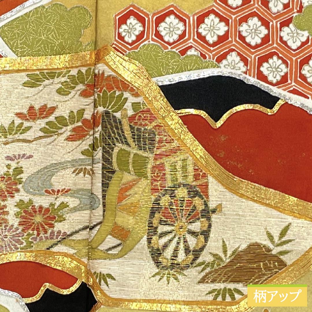 Black Tomesode (Japanese Kimono) - Pure Silk, Grade A, Length 155.5cm, Sleeve Length 63cm, Lined, Kyoto Yuzen, Five Crests, Gosan Paulownia, Auspicious Motifs, Imperial Carriage, Chaya-tsuji, Five Crests, Black, Item Number 1111001943310