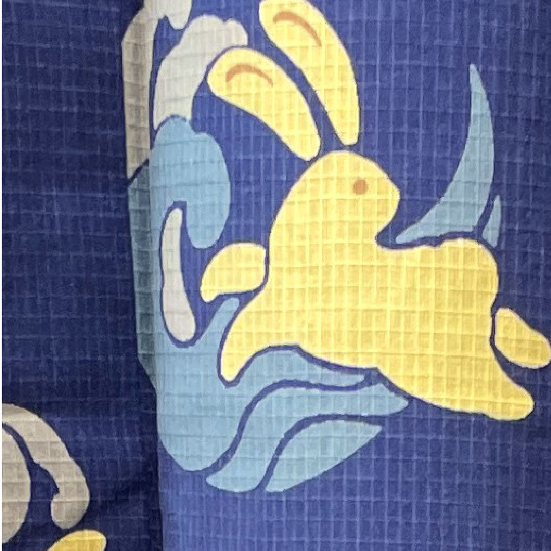 浴衣 桔梗色 ウサギ 桜 木綿 Sランク 単衣 身丈162.5cm 裄丈65.5cm 青系 1118002962417