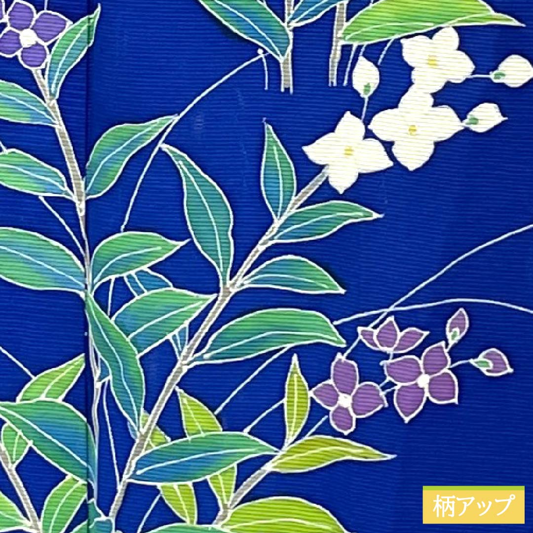 Summer Silk Homongi A-Rank, Length 157.5cm, Sleeve-to-Sleeve 64cm, Lapis Lazuli, Tsukesage, Floral Pattern, Kyo-Yuzen, Ro, Blue, 1132003753317
