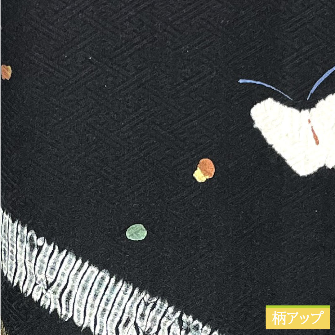 Homongi, pure silk, lined, length 157.5cm, sleeve length 63.5cm, tie-dye pattern, butterfly, A rank, black, 1112004393310