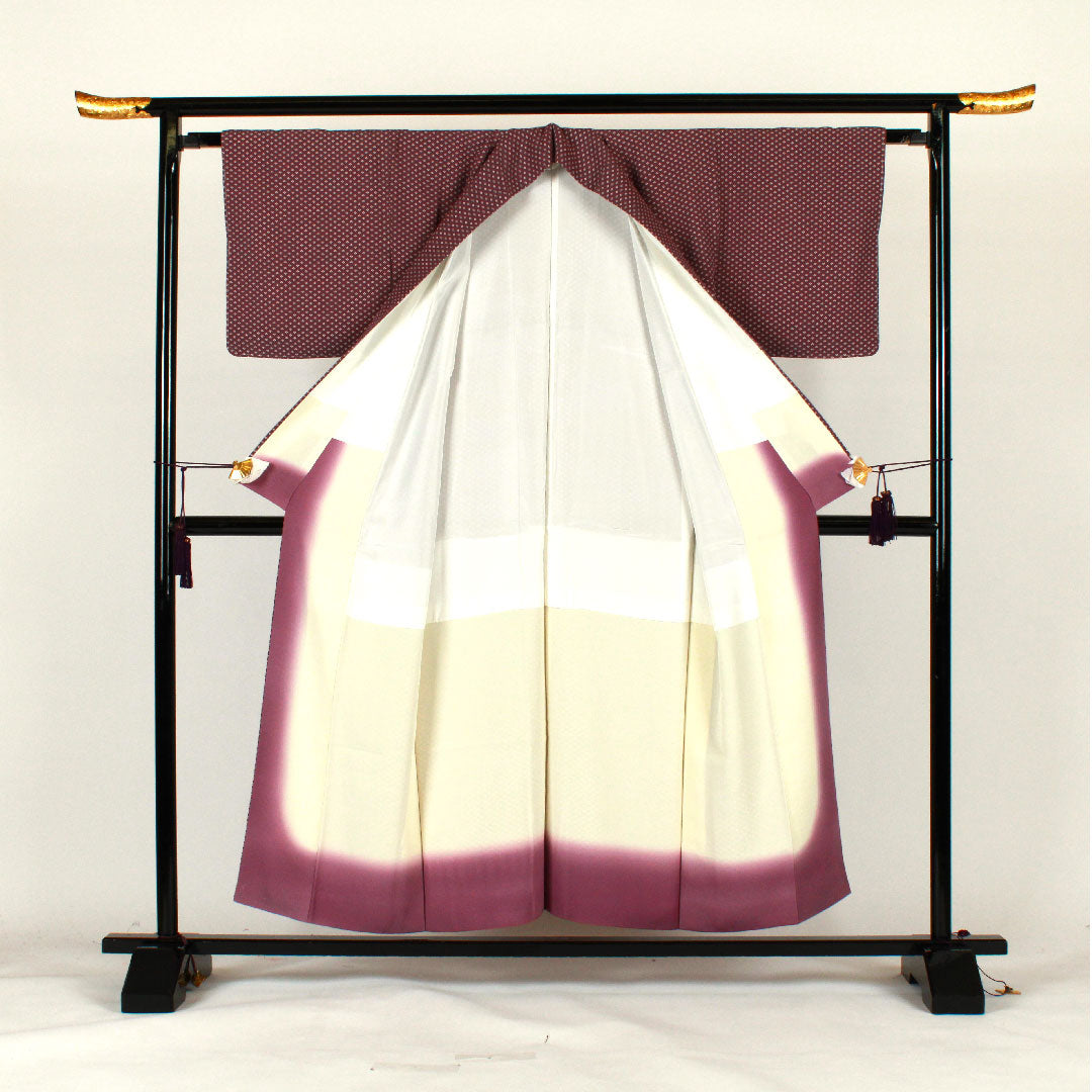 Komon, Length 155cm, Sleeve length 64cm, Awase, Four diamonds, Pure silk, S rank, Purple, 1115001522320