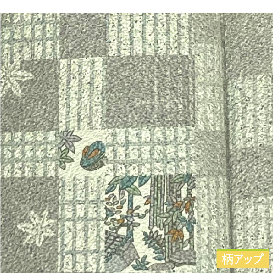 小紋 正絹 身丈151.5cm 裄丈62.5cm 袷 雲井鼠色（くもいねずいろ） 町家風景 幾何学模様 Aランク グレー系 1115004223222